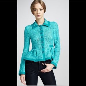 Nanette Lepore Turquoise Lace Peplum Jacket